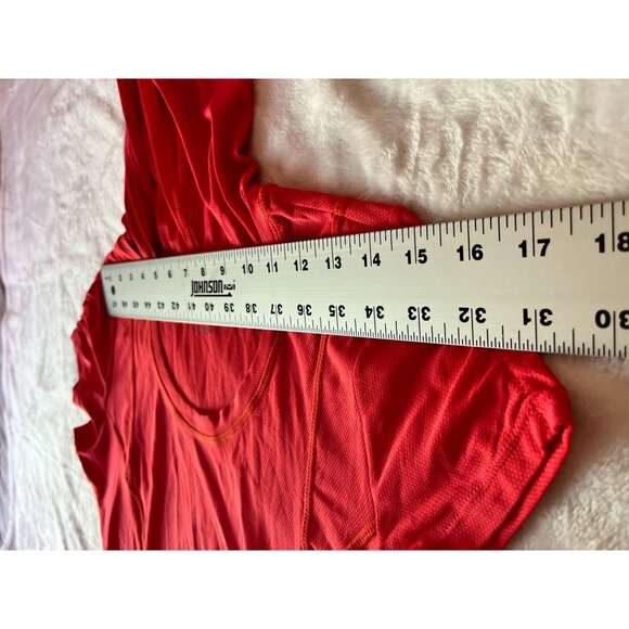 Athleta Womens Red Short Sleeve Ruched Hooded Tunic Top Large Lightweight Active - Picture 6 of 11